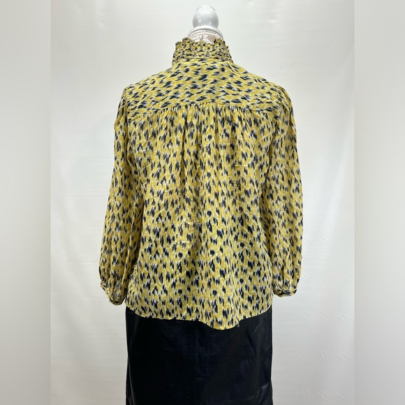 JOIE Yellow and black abstract print ruffle‎ collar top size XS. - Picture 6 of 12